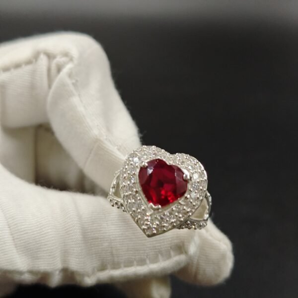 Burma Ruby And Diamond Halo Engagement Ring 925 Sterling Silver White Gold Plated