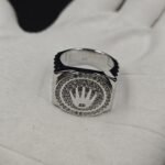 Rolex King Crown Mens Diamond Statement Ring 925 Sterling Silver