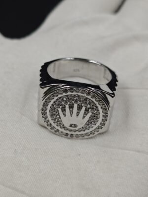 Rolex King Crown Mens Diamond Statement Ring 925 Sterling Silver