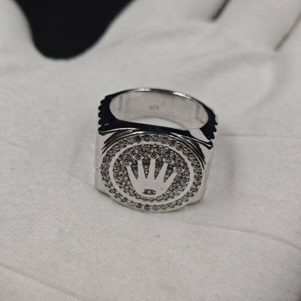 Rolex King Crown Mens Diamond Statement Ring 925 Sterling Silver