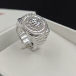 Rolex King Crown Mens Diamond Statement Ring 925 Sterling Silver