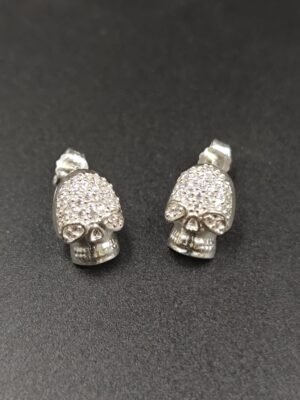 Iced Skull Earrings 925 Sterling Silver White Gold Plated