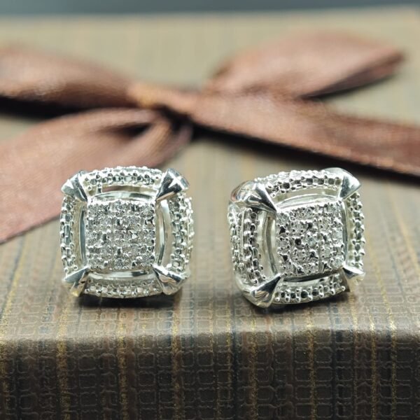 Men's Pave Diamond Setting Screw Back Stud Earring In 925 Sterling Silver