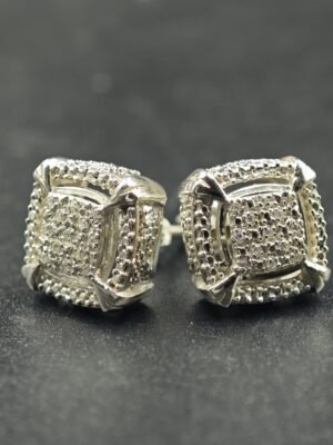 Men's Pave Diamond Setting Screw Back Stud Earring In 925 Sterling Silver