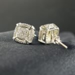 Men's Pave Diamond Setting Screw Back Stud Earring In 925 Sterling Silver