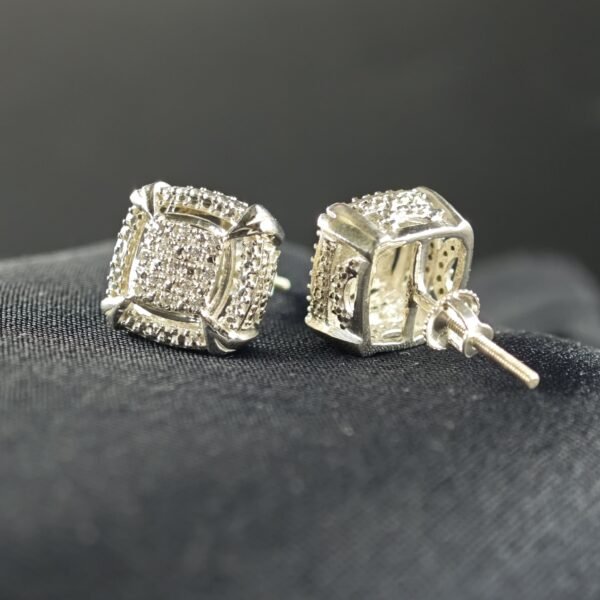 Men's Pave Diamond Setting Screw Back Stud Earring In 925 Sterling Silver