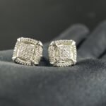 Men's Pave Diamond Setting Screw Back Stud Earring In 925 Sterling Silver