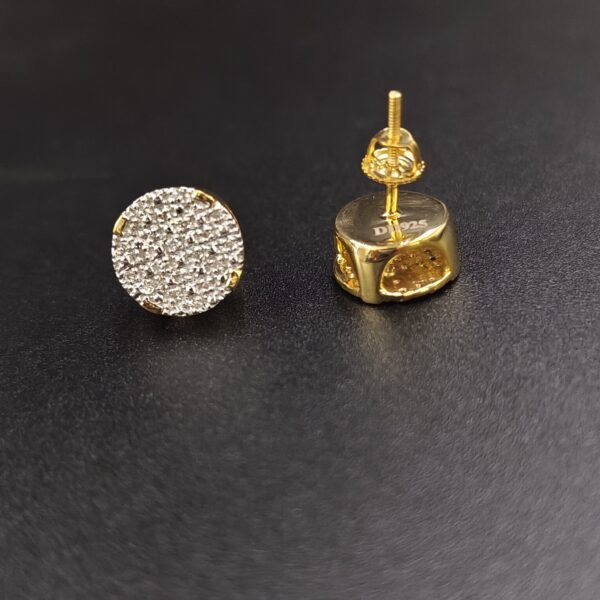 Round Diamond Cluster Screw Back Earring In 925 Sterling Silver