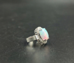 Gorgeous Oval Shape Fire Opal Diamond Ring 925 Sterling Silver