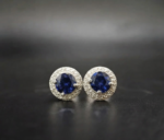 Blue & White Lab Created Diamond Double Halo Stud Earring For Ladies 925 Sterling Silver