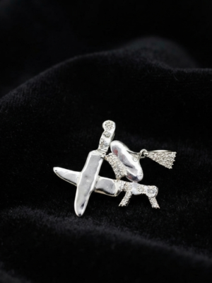 Diamond Knife Chef King Pendant 925 Sterling Silver