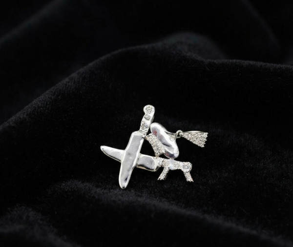 Diamond Knife Chef King Pendant 925 Sterling Silver