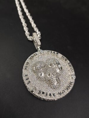 Bust Down 3 Evil Skull Medallion Diamond Pendant 925 Sterling Silver