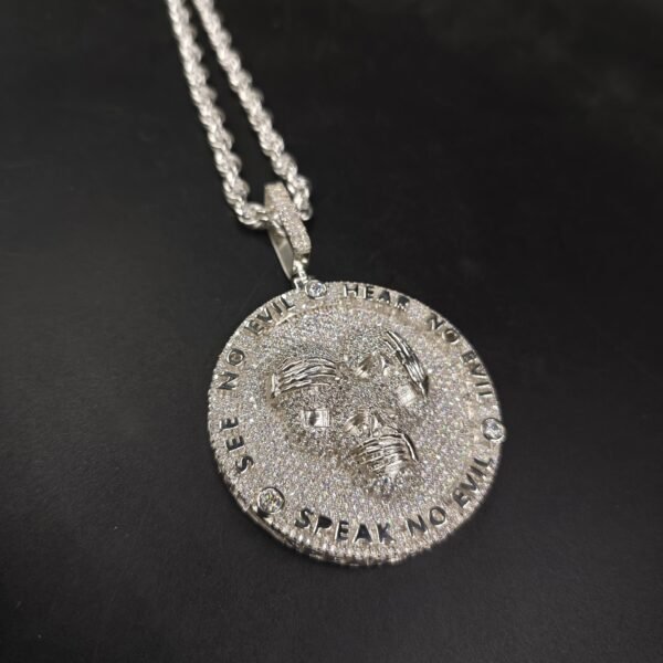 Bust Down 3 Evil Skull Medallion Diamond Pendant 925 Sterling Silver