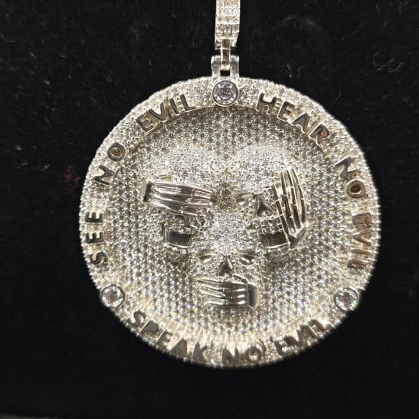 Bust Down 3 Evil Skull Medallion Diamond Pendant 925 Sterling Silver