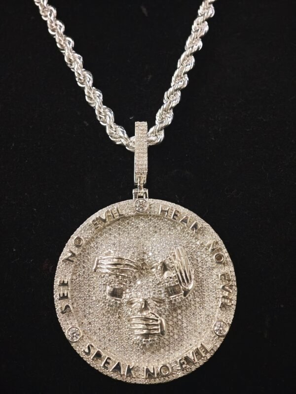 Bust Down 3 Evil Skull Medallion Diamond Pendant 925 Sterling Silver