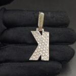 Night Glow Enamle Diamond Custom Initial K Letter Pendant 925 Sterling Silver With Rope Chain 20 Inches
