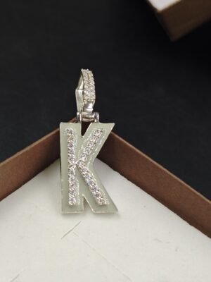 Night Glow Enamle Diamond Custom Initial K Letter Pendant 925 Sterling Silver With Rope Chain 20 Inches