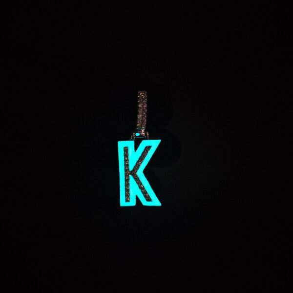 Night Glow Enamle Diamond Custom Initial K Letter Pendant 925 Sterling Silver With Rope Chain 20 Inches