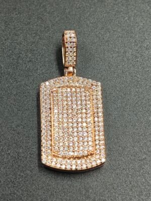 Men's Diamond Dog Tag Charm Pendant For Men's 925 Sterling Silver