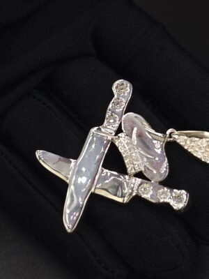 Diamond Knife Chef King Pendant 925 Sterling Silver