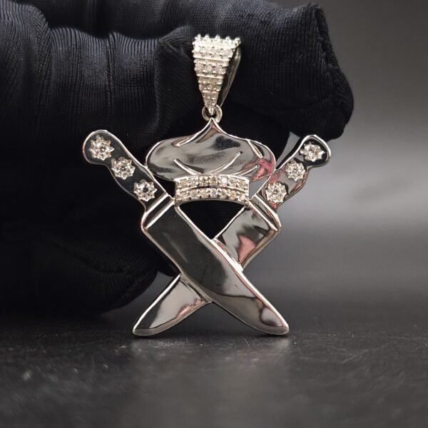 Diamond Knife Chef King Pendant 925 Sterling Silver