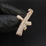Baguette & RD Diamond Gun Pendant For Men's 925 Sterling Silver