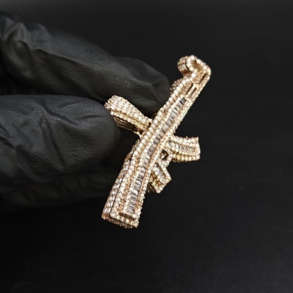 Baguette & RD Diamond Gun Pendant For Men's 925 Sterling Silver