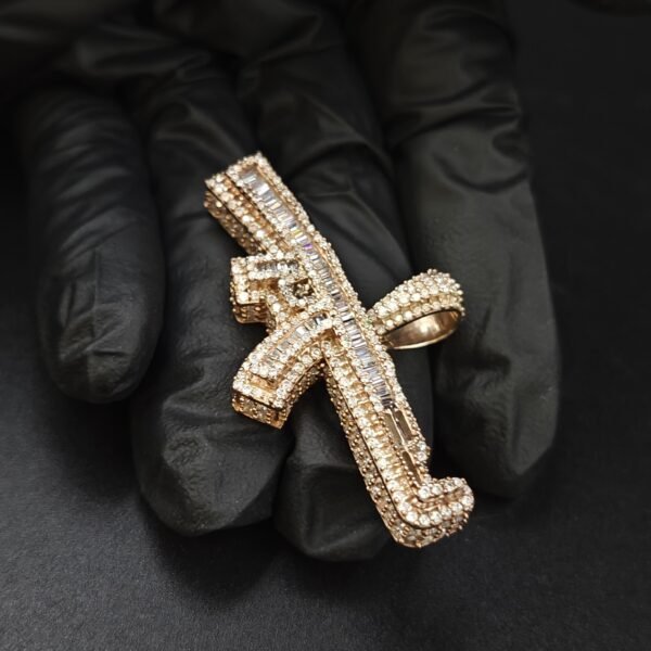 Baguette & RD Diamond Gun Pendant For Men's 925 Sterling Silver