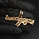 Baguette & RD Diamond Gun Pendant For Men's 925 Sterling Silver