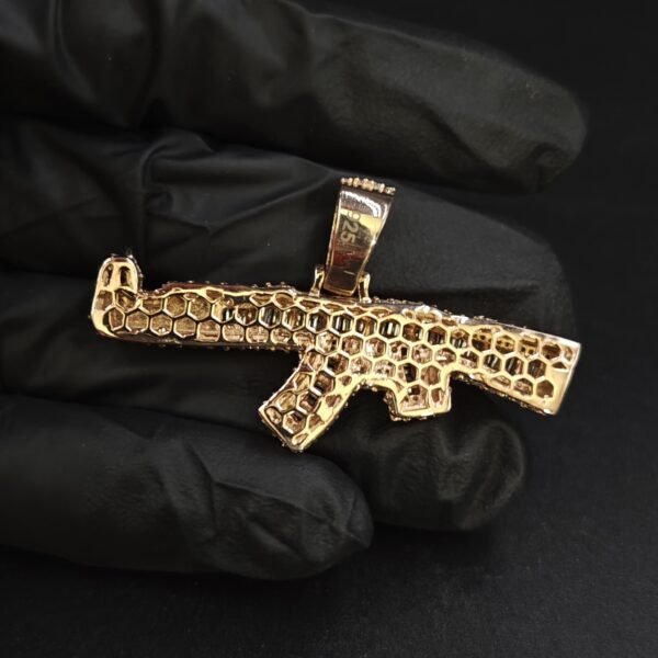 Baguette & RD Diamond Gun Pendant For Men's 925 Sterling Silver