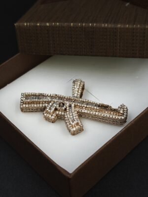 Baguette & RD Diamond Gun Pendant For Men's 925 Sterling Silver