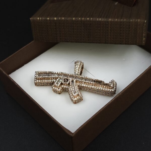 Baguette & RD Diamond Gun Pendant For Men's 925 Sterling Silver