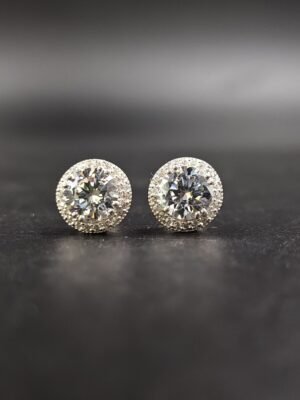 Men's Round White Diamond Halo Stud Earring 925 Sterling Silver