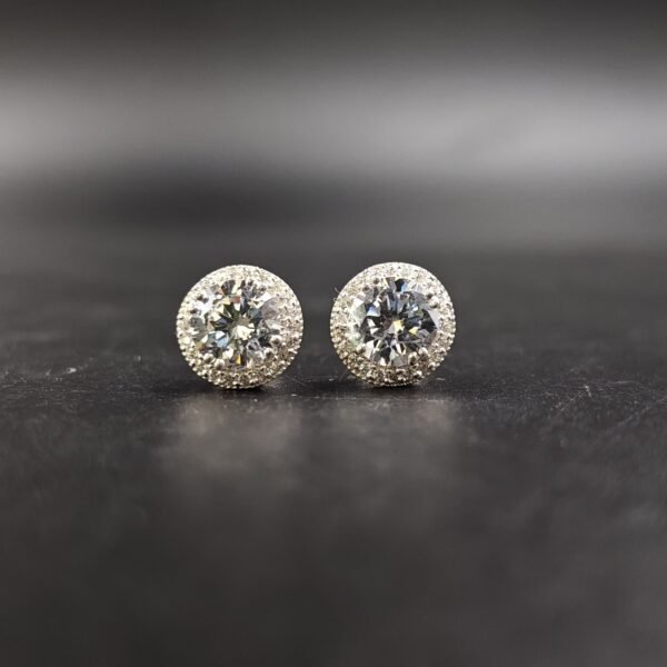 Men's Round White Diamond Halo Stud Earring 925 Sterling Silver