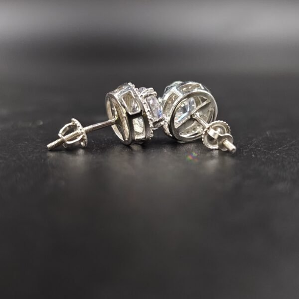 Men's Round White Diamond Halo Stud Earring 925 Sterling Silver