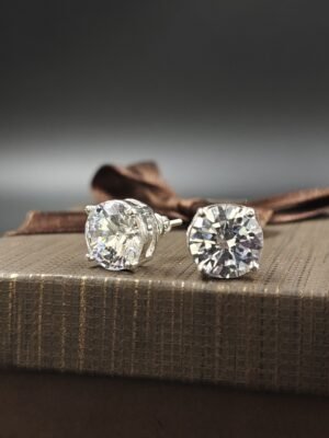 7mm Round Diamond Screw Back Earring For Men's 925 Sterling Silver