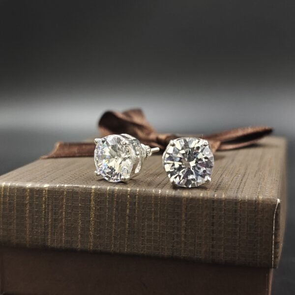 7mm Round Diamond Screw Back Earring For Men's 925 Sterling Silver