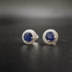 Blue & White Lab Created Diamond Double Halo Stud Earring For Ladies 925 Sterling Silver