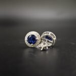 Blue & White Lab Created Diamond Double Halo Stud Earring For Ladies 925 Sterling Silver
