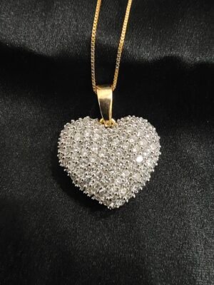 Diamond Womens Puff Heart Cute Pendant 925 Sterling Silver