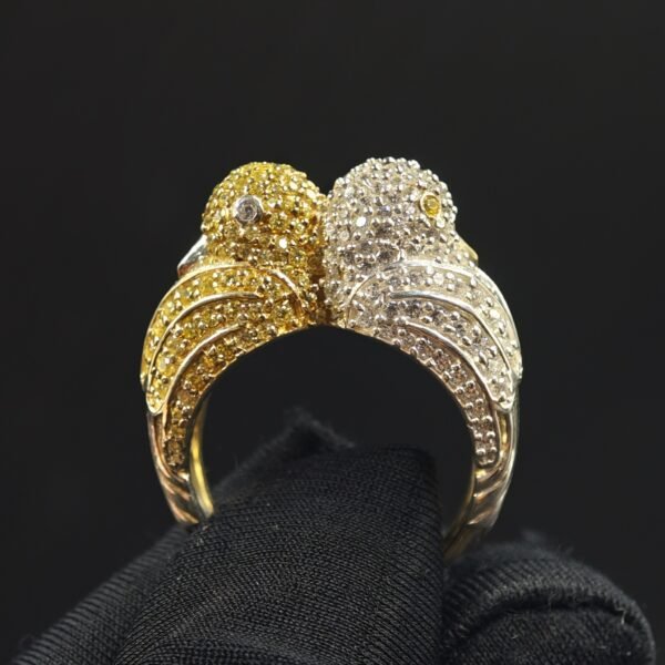 Yellow & White Diamond 2 Bird Ring For Ladies 925 Sterling Silver