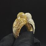 Yellow & White Diamond 2 Bird Ring For Ladies 925 Sterling Silver