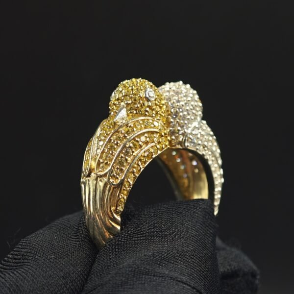 Yellow & White Diamond 2 Bird Ring For Ladies 925 Sterling Silver