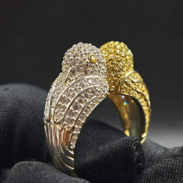 Yellow & White Diamond 2 Bird Ring For Ladies 925 Sterling Silver