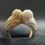 Yellow & White Diamond 2 Bird Ring For Ladies 925 Sterling Silver