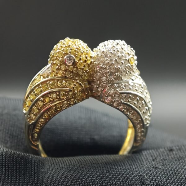 Yellow & White Diamond 2 Bird Ring For Ladies 925 Sterling Silver