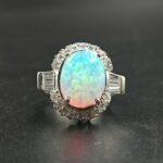 Gorgeous Oval Shape Fire Opal Diamond Ring 925 Sterling Silver