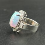 Gorgeous Oval Shape Fire Opal Diamond Ring 925 Sterling Silver