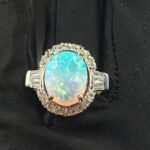 Gorgeous Oval Shape Fire Opal Diamond Ring 925 Sterling Silver